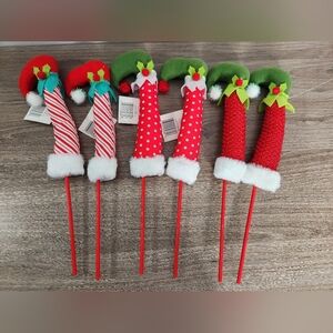 Holiday Style Assorted Holiday Elf Leg Picks for Decorating - Lot Of 6